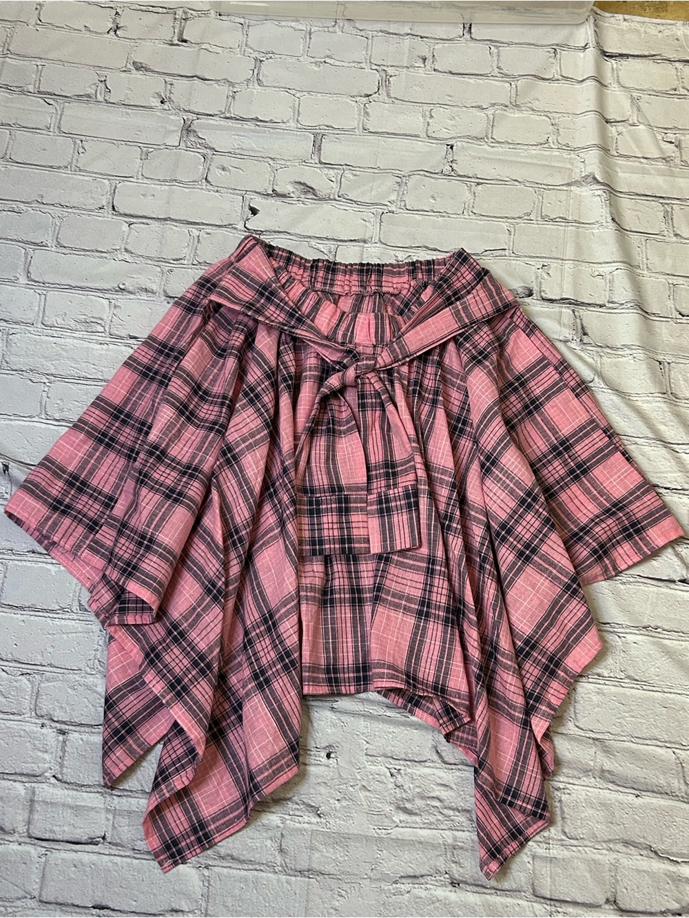 Pink Plaid Asymmetrical Draped Skirt L